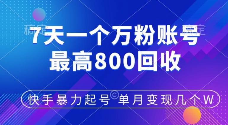 快手暴力起号，7天涨万粉，小白当天起号，多种变现方式，单月变现几个