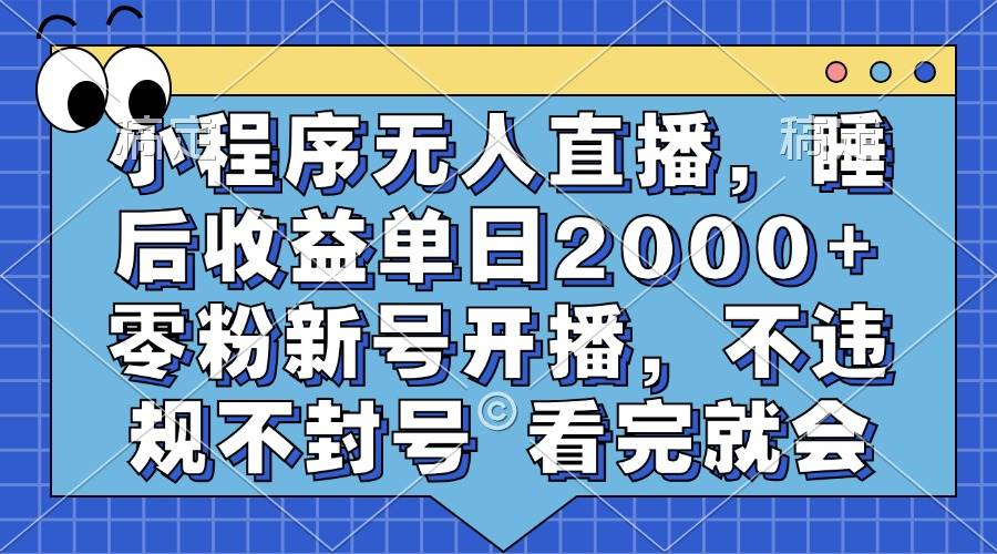 小程序无人直播，睡后收益单日2000 零粉新号开播，不违规不封号 看完就会